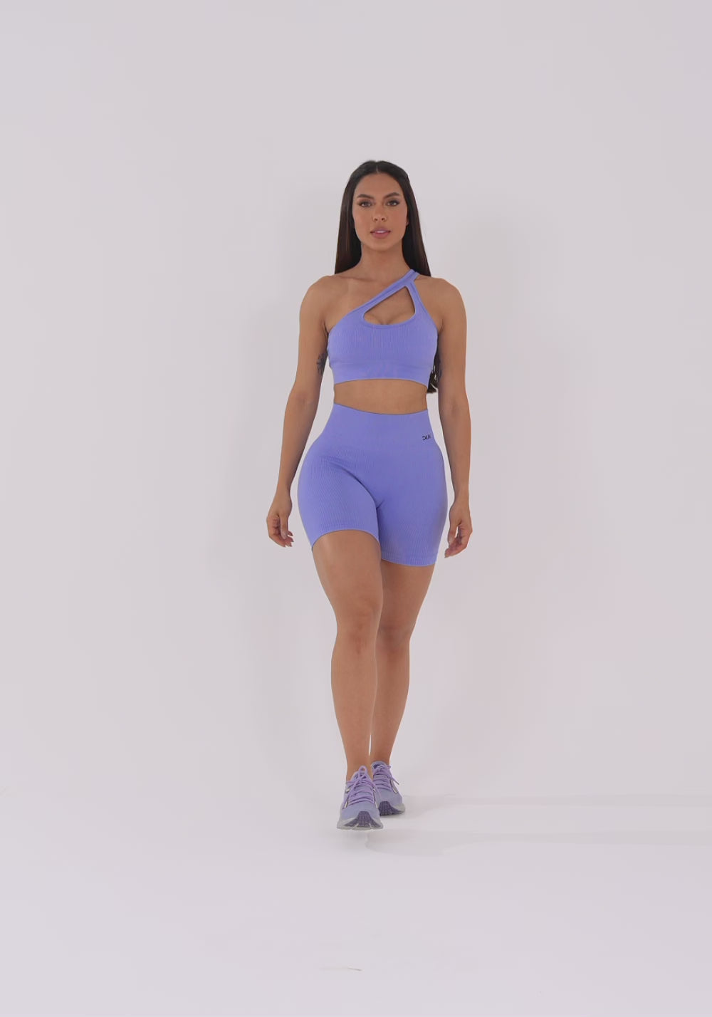 Short Fitness Feminino Azul Hortênsia Canelado Modela Bumbum Seamless+ Dlk