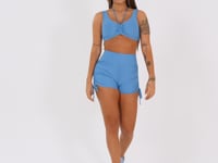 Top Fitness Feminino Azul Com Franzido E Amarração Aura Dlk