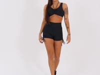 Short Fitness Feminino Preto Com Franzido Aura Dlk