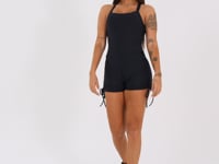 Macaquinho Fitness Feminino Preto Com Franzido Aura Dlk