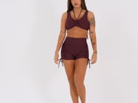 Top Fitness Feminino Vinho Com Franzido E Amarração Aura Dlk