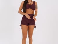 Short Fitness Feminino Vinho Com Franzido Aura Dlk