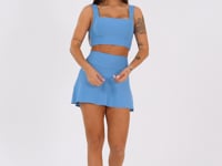 Top Fitness Feminino Azul Decote Reto Com Recortes Aura Dlk
