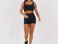 Top Fitness Feminino Preto Decote Reto Com Recortes Aura Dlk