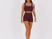 Top Fitness Feminino Vinho Decote Reto Com Recortes Aura Dlk