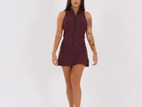Colete Fitness Feminino Vinho Com Zíper E Recortes Aura Dlk