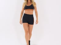 Short Fitness Feminino Preto Com Elástico Lateral Amêndoa Energy Dlk