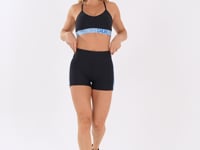 Short Fitness Feminino Preto Com Elástico Lateral Azul Claro Nation Dlk