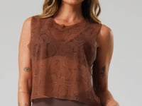 Cropped Feminino De Tule Estampado Logomania Marrom Printed Mousse Dlk