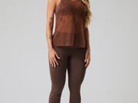 Camiseta Feminina De Tule Com Abertura Lateral Estampada Logomania Marrom Printed Mousse Dlk