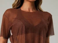 Blusa Feminina De Tule Estampada Motivation Marrom Printed Mousse Dlk