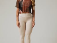 Blusa Feminina De Tule Estampada Strip Marrom Printed Dlk