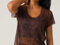 Blusa Baby Look Feminina De Tule Estampada Croco Animal Printed Dlk
