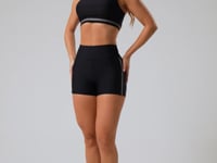 Short Fitness Feminino Preto Com Elástico Lateral Listrado Mescla Nation Dlk