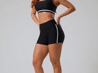 Short Fitness Feminino Preto Com Elástico Lateral Listrado Branco Nation Dlk