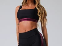 Short Fitness Feminino Preto Com Elástico Lateral Listrado Roxo Nation Dlk