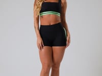 Short Fitness Feminino Preto Com Elástico Lateral Listrado Verde Nation Dlk