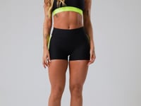 Short Fitness Feminino Preto Com Elástico Lateral Amarelo Neon Energy Dlk