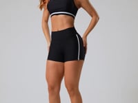 Top Fitness Feminino Preto Com Decote Reto E Elástico Listrado Branco Nation Dlk