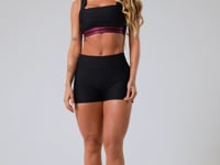 Top Fitness Feminino Preto Com Decote Reto E Elástico Listrado Roxo Nation Dlk