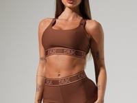 Top Fitness Feminino Com Bojo E Alças De Elástico Com Tule Nas Costas Activity Dlk Marrom