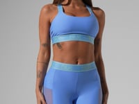 Top Fitness Feminino Com Bojo E Alças De Elástico Com Tule Nas Costas Activity Dlk Azul