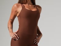 Macaquinho Feminino Fitness Com Alças De Elástico E Tule Nas Costas Activity Dlk Marrom