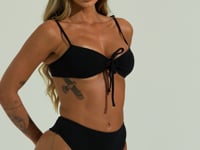 Top Biquíni Amarração Frontal Com Bojo E Textura Solaris Dlk Preto