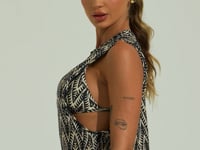 Vestido Saída De Praia Com Maxi Cava Solaris Dlk Estampado Boho Chevron Preto