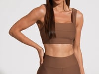 Top Fitness Feminino Marrom Decote Reto Com Recortes Aura Dlk