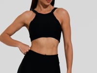 Top Fitness Feminino Preto Canelado Decote Alto Action Dlk