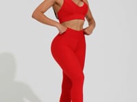 Legging Fitness Feminina Vermelha Canelada Com Recorte Action Dlk