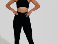 Legging Fitness Feminina Preta Canelada Com Recorte Action Dlk