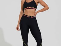 Top Fitness Feminino Preto Com Bojo E Elástico Colorido Action Dlk