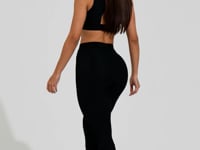 Legging Fitness Feminina Preta Canelada Com Recorte E Elástico Action Dlk