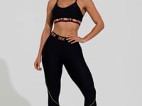 Legging Fitness Feminina Preta Elástico Colorido Na Cintura Action Dlk