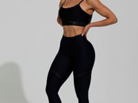 Legging Fitness Feminina Preta Com Recorte E Elástico Vazado Action Dlk