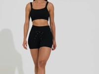 Short Fitness Feminino Preto Canelado Com Cadarço Action Dlk