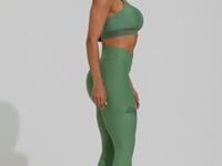Legging Fitness Feminina Verde com Recorte e Elástico Vazado Action Dlk