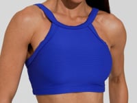 Top Fitness Feminino Azul Canelado Decote Alto Action Dlk