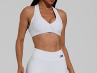 Top Fitness Feminino Branco Decote Transpassado Action Dlk