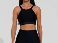 Top Fitness Feminino Preto Elástico Vazado Action Dlk