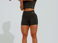 Short Fitness Feminino Verde Oliva Canelado Com Cós Alto Seamless+ Dlk