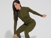 Casaco Fitness Feminino Com Detalhe Canelado Motion Lines Dlk Verde Oliva