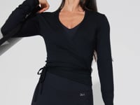 Casaco Feminino Transpassado Com Amarração Motion Lines Dlk Preto