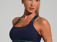 Top Fitness Feminino Com Bojo E Alças De Elástico Com Tule Nas Costas Activity Dlk Azul Marinho
