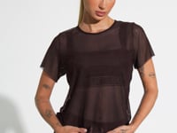 Blusa Baby Look Feminina De Tule Com Elástico Nas Laterais Activity Dlk Marrom Café