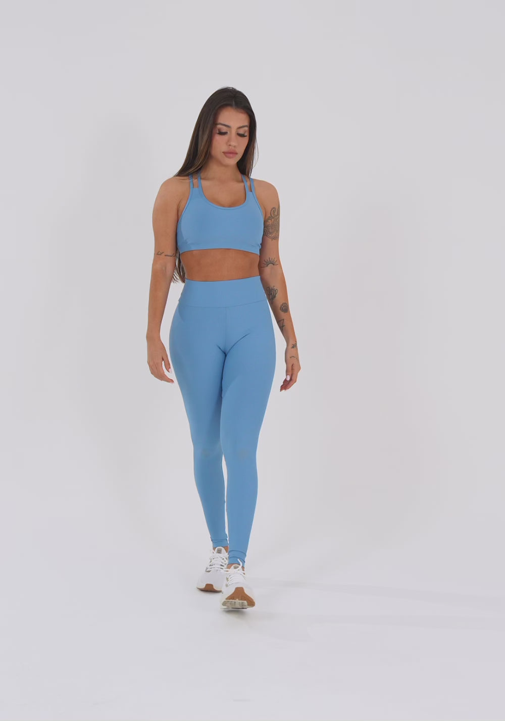Top Fitness Feminino Azul Com Alça Dupla Aura Dlk