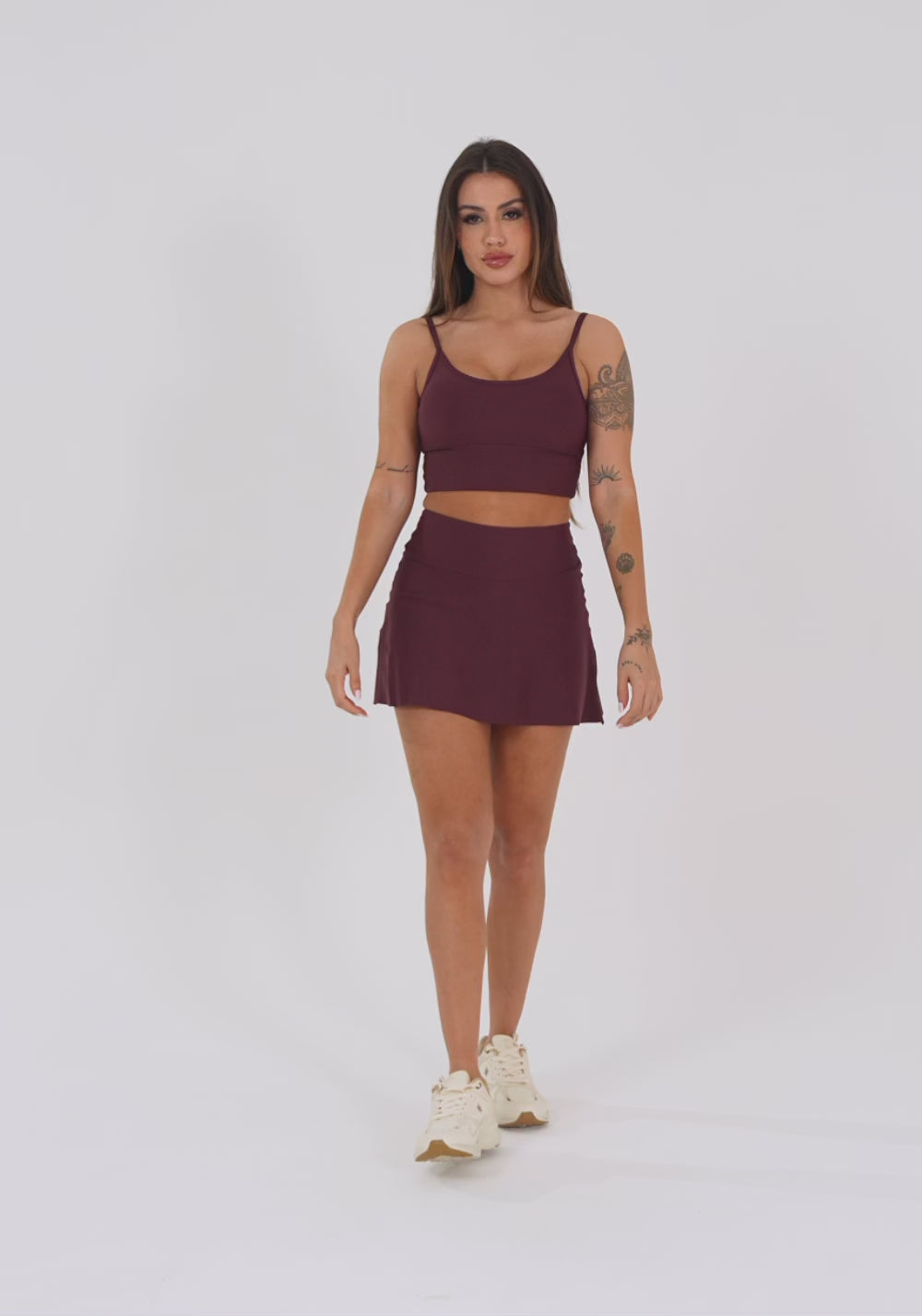 Short Saia Fitness Feminino Vinho Aura Dlk