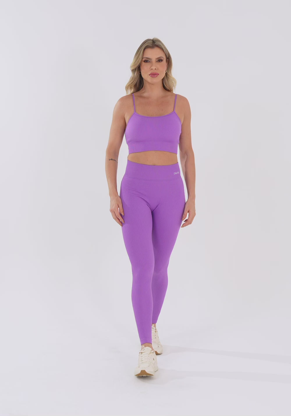 Legging Fitness Feminina Roxo Lavanda Canelada Com Cós Alto Seamless+ Dlk